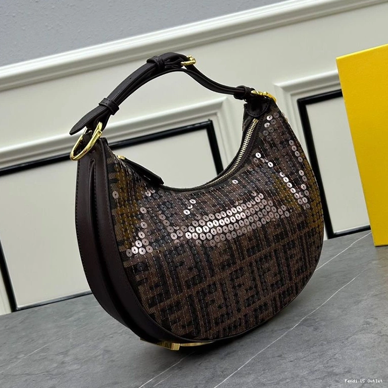 Vintage HOT Hobo Sequins Fendigraphy Bag with Fabric Small Brown FF Motif Fendi In 0815